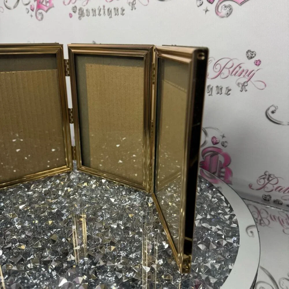 Picture frame 3x attached foldable 2 way to use gold glass 5x7 pictures display